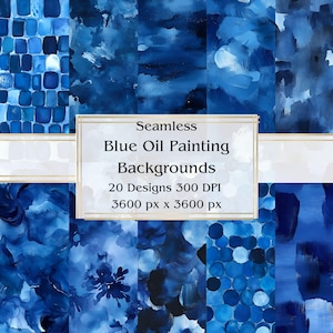 20 Fundos de pintura a óleo azul Papel digital sem costura, JPEG, 12" x 12", Papel para scrapbook, Diário de lixo, Pacote de papel, Uso comercial