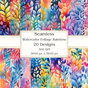 20 Foliage Rainbow Seamless Digital Paper, JPEG, 12" x 12", carta per scrapbooking, diario spazzatura, confezione di carta, uso commerciale