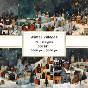20 villages d'hiver papier numérique, JPEG, 12 x 12 po, papier de scrapbooking, journal indésirable, paquet de papier, usage commercial