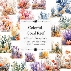 Clipart récif de corail coloré PNG 35, sous la mer, graphiques sur l'océan, téléchargement immédiat, usage commercial