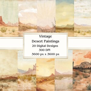 20 peintures vintage du désert sur papier numérique, JPEG, 12 x 12 po, papier de scrapbooking, journal indésirable, paquet de papier, usage commercial