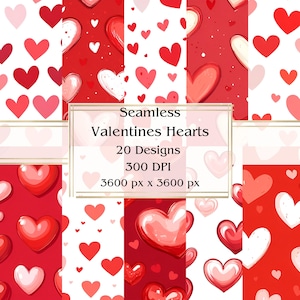 Papel digital sin costuras con 20 corazones de San Valentín, JPEG, 12" x 12", papel para álbumes de recortes, Junk Journal, paquete de papel, uso comercial