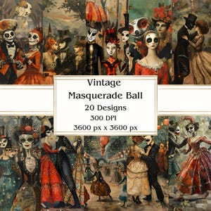20 papiers numériques vintage pour bal masqué, JPEG, 12 x 12 po, papier de scrapbooking, journal indésirable, paquet de papier, usage commercial