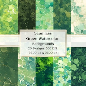 20 sfondi acquerello verde carta digitale senza soluzione di continuità, JPEG, 12" x 12", carta per album, diario spazzatura, pacchetto di carta, uso commerciale