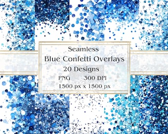20 PNG Blue Confetti Overlay Seamless Clipart, Glitter Graphics, Instant Download, Commercial Use