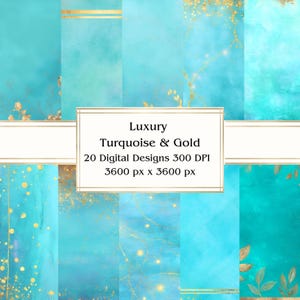 20 turkoois en goud digitaal papier, jpeg, 12" x 12", plakboek, junkjournal, papieren verpakking, commercieel gebruik