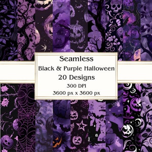 20 Black & Purple Halloween Seamless Digital Paper, JPEG, 12" x 12", Scrapbook Paper, Junk Journal, Paper Pack, Commercial Use