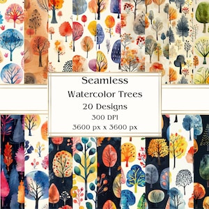 20 aquarelbomen naadloos digitaal papier, JPEG, 12" x 12", Scrapbookpapier, Junk Journal, Paper Pack, Commercieel gebruik