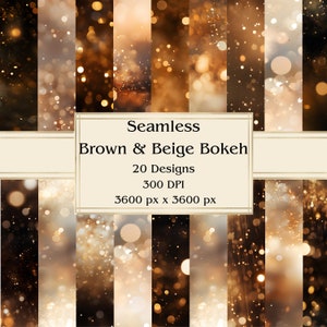 20 papel digital sem costura bokeh marrom e bege, JPEG, 12" x 12", papel para álbum de recortes, lixo eletrônico, pacote de papel, uso comercial