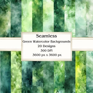 20 sfondi acquerello verde carta digitale senza soluzione di continuità, JPEG, 12" x 12", carta per album, diario spazzatura, pacchetto di carta, uso commerciale
