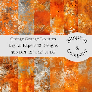 12 Orange Grunge Texturen Digitale Papiere, JPEG, 12 "x 12", Scrapbook Papier, Junk Journal, Paper Pack, kommerzielle Nutzung