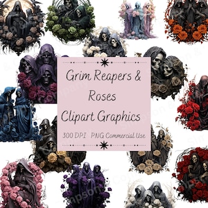 35 PNG Sensenmänner & Rosen Clip Art, Gothic Clipart, Halloween Clip Art, Instant Download, kommerzielle Nutzung