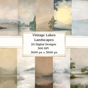 Vintage Lake Landscape Digital Paper Pack: Scrapbook & Junk Journal (12&quot; x 12&quot; JPEG)