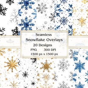 20 PNG Flocos de Neve Sobreposição Clipart Sem Costura, Gráficos de Natal, Download Instantâneo, Uso Comercial