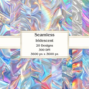 20 Iridescent Seamless Digital Paper, JPEG, 12&quot; x 12&quot;, Scrapbook Paper, Junk Journal, Paper Pack, Commercial Use