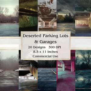 20 verlaten parkeerplaatsen en garages Journaalpapier, digitaal papier jpeg, 8,5 x 11 inch, plakboek, rommeljournaal, papieren verpakking, commercieel gebruik