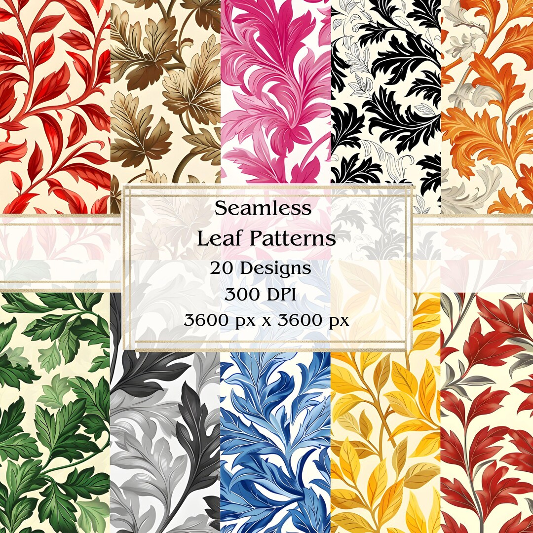 20 Leaf Patterns Seamless Digital Paper, JPEG, 12" X 12", Scrapbook ...