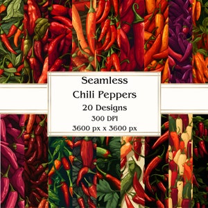 20 piments forts, papier numérique sans couture, JPEG, 12 x 12 po, papier de scrapbooking, journal indésirable, paquet de papier, usage commercial