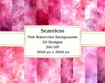 20 Pink Watercolor Backgrounds Seamless Digital Paper, JPEG, 12" x 12", Scrapbook Paper, Junk Journal, Paper Pack, Commercial Use