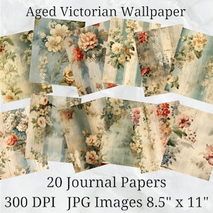 Papel de jornal de papel de parede vitoriano envelhecido de 20 anos, papel digital JPEG, 8,5" x 11", papel de álbum de recortes, diário de lixo, pacote de papel, uso comercial