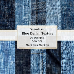 20 blaue Denim-Textur nahtloses digitales Papier, JPEG, 12 "x 12", Scrapbook-Papier, Junk-Journal, Papiersatz, kommerzielle Nutzung