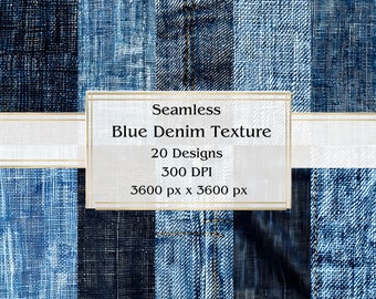 20 Blue Denim Texture Seamless Digital Paper, JPEG, 12&quot; x 12&quot;, Scrapbook Paper, Junk Journal, Paper Pack, Commercial Use