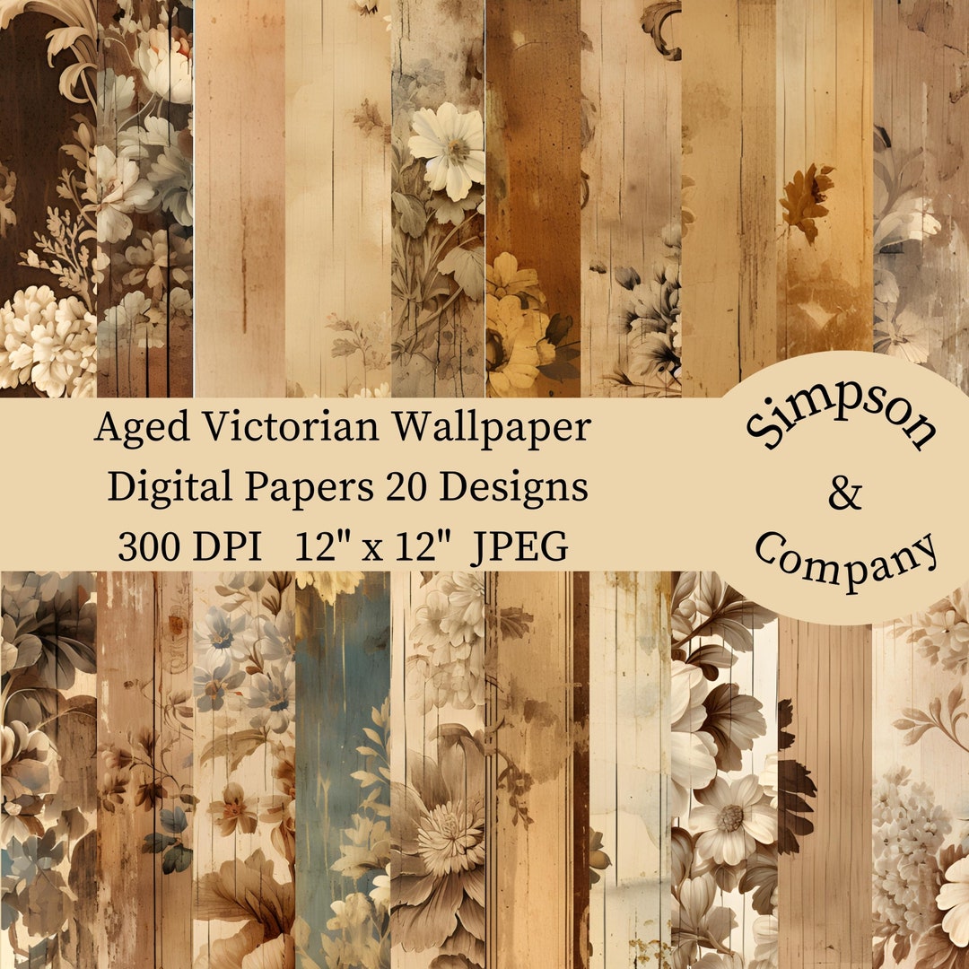 20 Brown Aged Victorian Wallpaper Digital Paper, JPEG, 12 X 12
