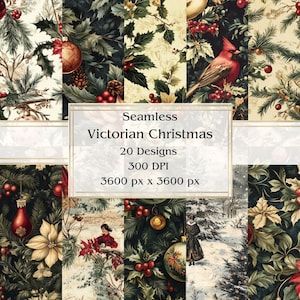 20 Victorian Christmas Seamless Digital Paper, JPEG, 12" x 12", Scrapbook Paper, Junk Journal, Paper Pack, Commercial Use