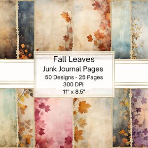 Fall Leaves Junk Journal Pages, Digital Paper JPEG, 11 X 8.5, Scrapbook ...