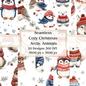 20 Noël douillets, papier numérique sans couture animaux de l'Arctique, JPEG, 12 x 12 po, papier de scrapbooking, journal indésirable, paquet de papier, usage commercial