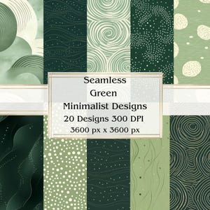 20 grüne minimalistische Designs Nahtloses digitales Papier, JPEG, 12 "x 12", Scrapbookpapier, Junk Journal, Papiersatz, kommerzielle Nutzung