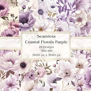 20 fleurs côtières violettes, papier numérique transparent, JPEG, 12 x 12 po, papier de scrapbooking, journal indésirable, paquet de papier, usage commercial