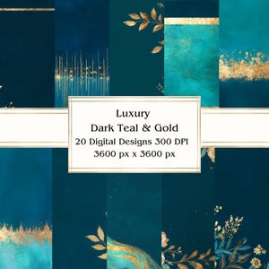 20 Dunkel Teal & Gold Digitales Papier, JPEG, 12 "x 12", Scrapbook Papier, Junk Journal, Papierpaket, Kommerzielle Nutzung