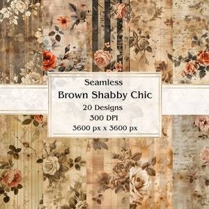 20 Braun Shabby Chic Nahtloses Digitales Papier, JPEG, 12 "x 12", Scrapbook Papier, Junk Journal, Papierpaket, Kommerzielle Nutzung