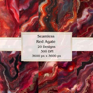 20 Red Agate Seamless Digital Paper, JPEG, 12&quot; x 12&quot;, Scrapbook Paper, Junk Journal, Paper Pack, Commercial Use
