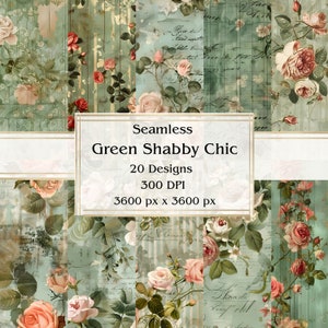 20 grünes, nahtloses Shabby Chic-Digitalpapier, JPEG, 12 "x 12", Scrapbookpapier, Junk Journal, Papierpaket, kommerzielle Nutzung