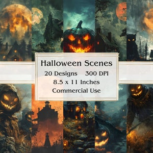 20 scene di Halloween carta per diario, carta digitale JPEG, 8,5" x 11", carta per album, diario spazzatura, pacchetto di carta, uso commerciale