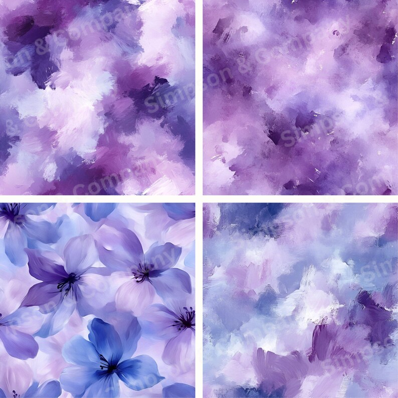 20 Purple Oil Painting Backgrounds Seamless Digital Paper, JPEG, 12 X