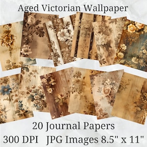 20 papel de jornal de papel de parede vitoriano marrom envelhecido, papel digital JPEG, 8,5" x 11", lixo eletrônico, pacote de papel, uso comercial