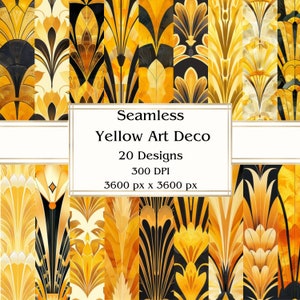20 gelbes Art Deco nahtloses digitales Papier, JPEG, 12 "x 12", Scrapbook-Papier, Junk-Journal, Papierpaket, kommerzielle Nutzung
