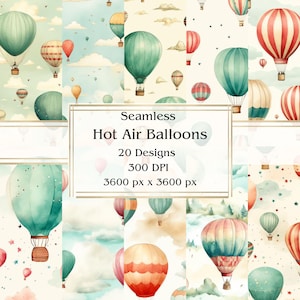 20 Heißluftballons Nahtloses digitales Papier, JPEG, 12 "x 12", Scrapbookpapier, Junk Journal, Papiersatz, kommerzielle Nutzung