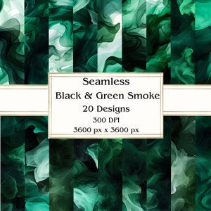 20 Papel digital sin costuras de humo negro y verde, JPEG, 12" x 12", papel de álbum de recortes, diario basura, paquete de papel, uso comercial