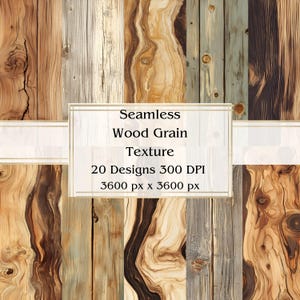 Papel digital sin costuras con 20 texturas de vetas de madera, JPEG, 12" x 12", papel para álbumes de recortes, diario basura, paquete de papel, uso comercial
