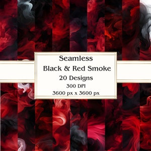 20 Papel digital sin costuras de humo negro y rojo, JPEG, 12" x 12", papel de álbum de recortes, diario basura, paquete de papel, uso comercial
