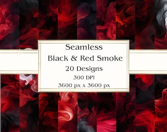 20 Black & Red Smoke Seamless Digital Paper, JPEG, 12&quot; x 12&quot;, Scrapbook Paper, Junk Journal, Paper Pack, Commercial Use