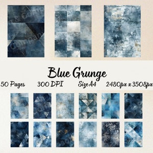 50 Blue Grunge Digital Paper, JPEG, Size A4 Paper Scrapbook Paper, Junk Journal, Paper Pack, Commercial Use