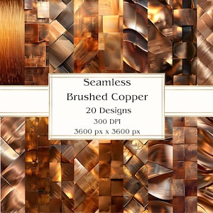 20 Brushed Copper Seamless Digital Paper, JPEG, 12&quot; x 12&quot;, Scrapbook Paper, Junk Journal, Paper Pack, Commercial Use