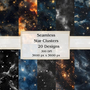 20 grappes d'étoiles, papier numérique sans couture, JPEG, 12 x 12 po, papier de scrapbooking, journal indésirable, paquet de papier, usage commercial