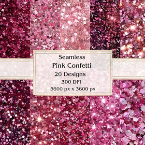 20 Padrões de Confete Rosa Papel Digital Sem Costura, JPEG, 12" x 12", Papel para Scrapbook, Junk Journal, Pacote de Papel, Uso Comercial