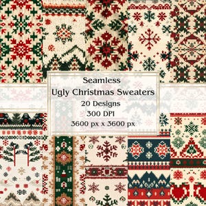 20 Ugly Christmas Sweaters Seamless Digital Paper, JPEG, 12&quot; x 12&quot;, Scrapbook Paper, Junk Journal, Paper Pack, Commercial Use